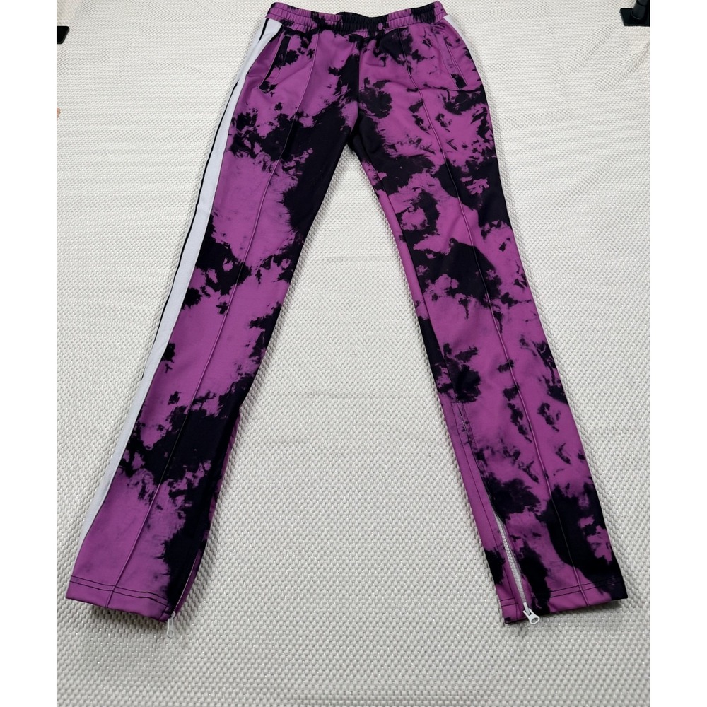 Halfheart Purple Black Tie Dye Track Pants Women's Size L Zipper Leg Stripe Jogg